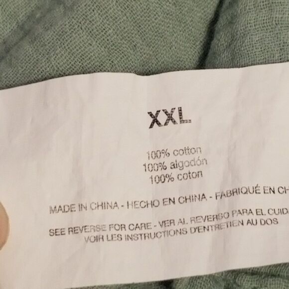 Anne Klein XXL Top Gauze Cotton Roll Tab Sleeve Button Front Sage Green Beachy - Picture 7 of 11
